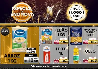 Modelo de Encarte para Encarte A4 Horizontal com o tema Especial de Ano Novo para Supermercado