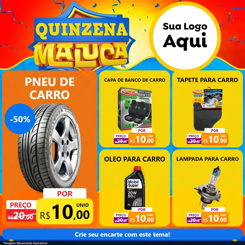 Modelo de Rede Social para Feed Facebook com o tema Quinzena Maluca para Auto peças