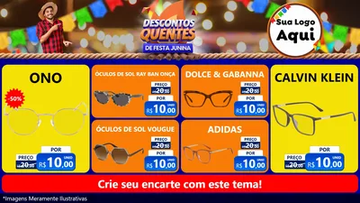Modelo de TV para TV Horizontal com o tema Descontos Quentes de Festa Junina para Óticas
