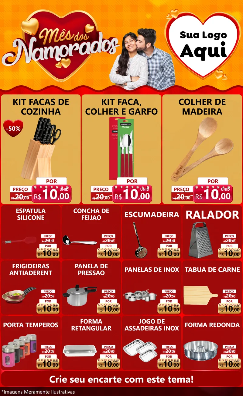 Modelo de Encarte para Encarte Grande com o tema Mês dos Namorados para Utilidades Domésticas