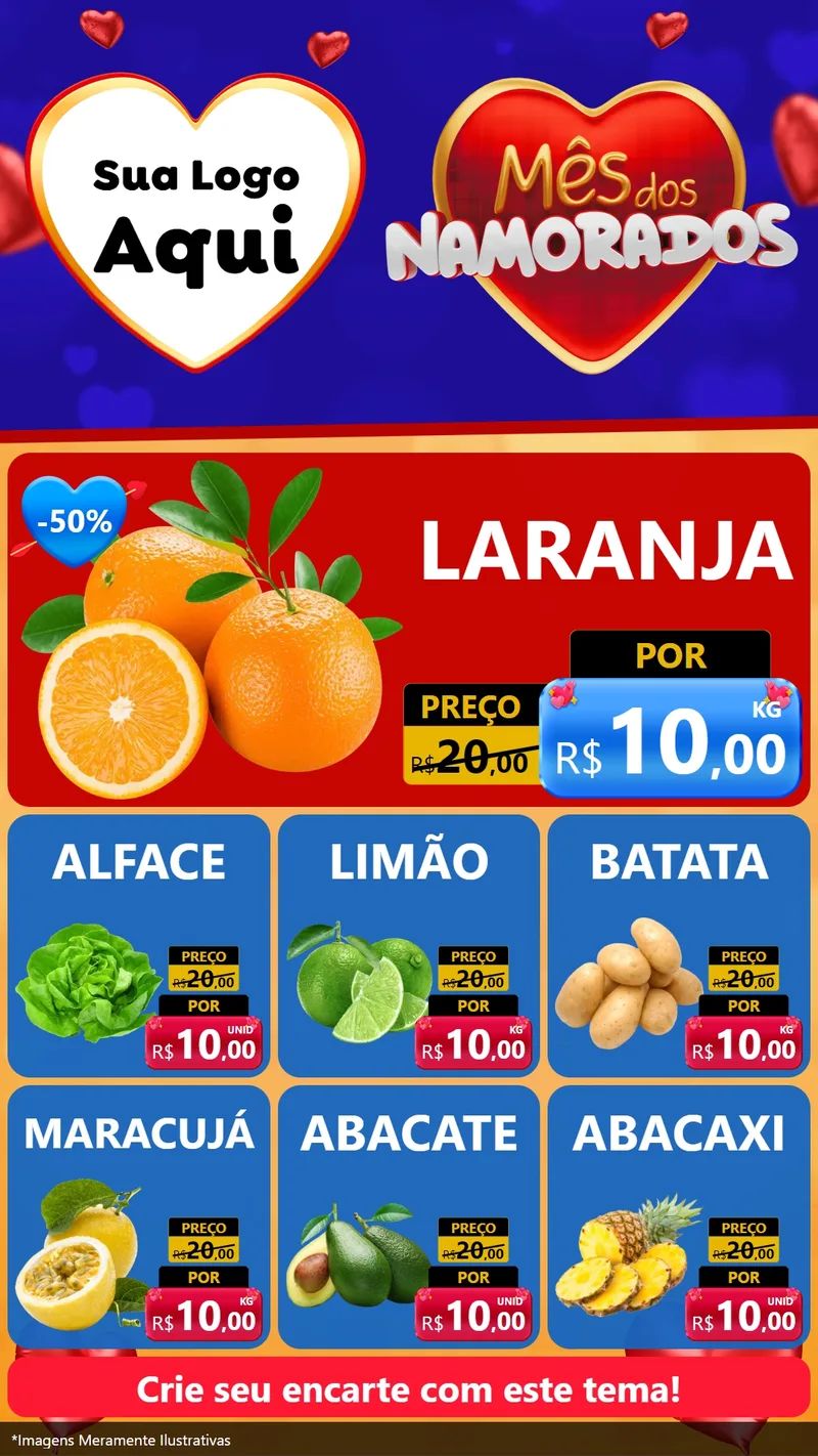 Modelo de Rede Social para Stories com o tema Mês dos Namorados para Hortifrúti