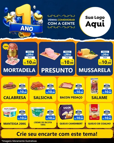 Modelo de Rede Social para Feed Instagram com o tema Um Ano de Aniversário para Frios e Laticínios