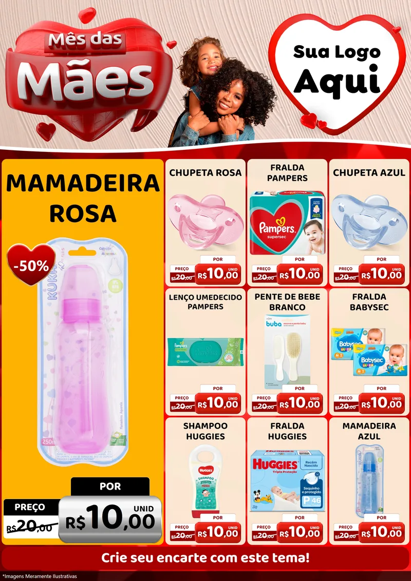Modelo de Encarte para Encarte A4 Vertical com o tema Mês das Mães para Bebês