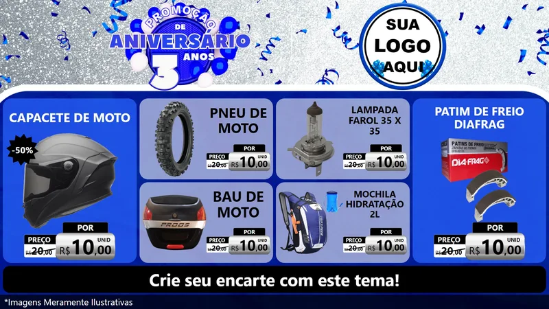 Modelo de TV para TV Horizontal com o tema Promoção de Aniversário - 3 Anos para Moto peças
