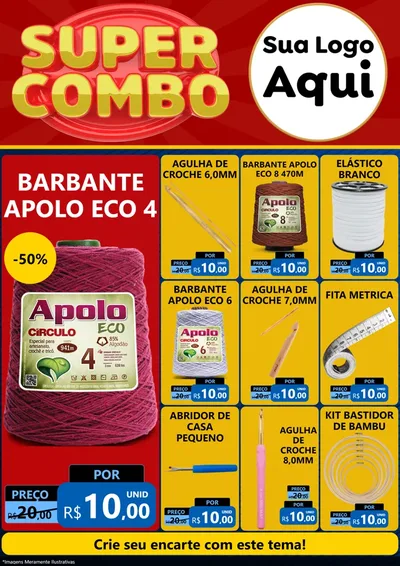 Modelo de Encarte para Encarte A4 Vertical com o tema Super Combo para Armarinho e Aviamentos