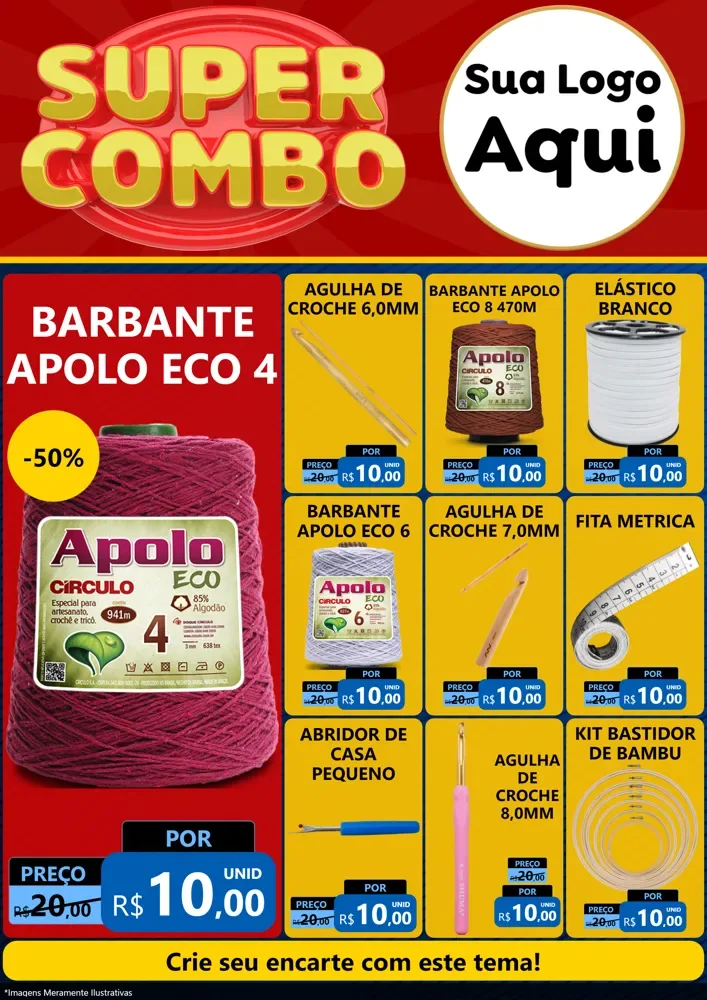 Modelo de Encarte para Encarte A4 Vertical com o tema Super Combo para Armarinho e Aviamentos