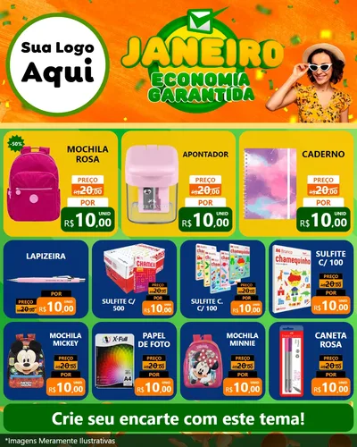 Modelo de Rede Social para Feed Instagram com o tema Janeiro - Economia Garantida para Papelaria