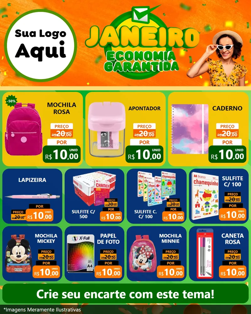Modelo de Rede Social para Feed Instagram com o tema Janeiro - Economia Garantida para Papelaria