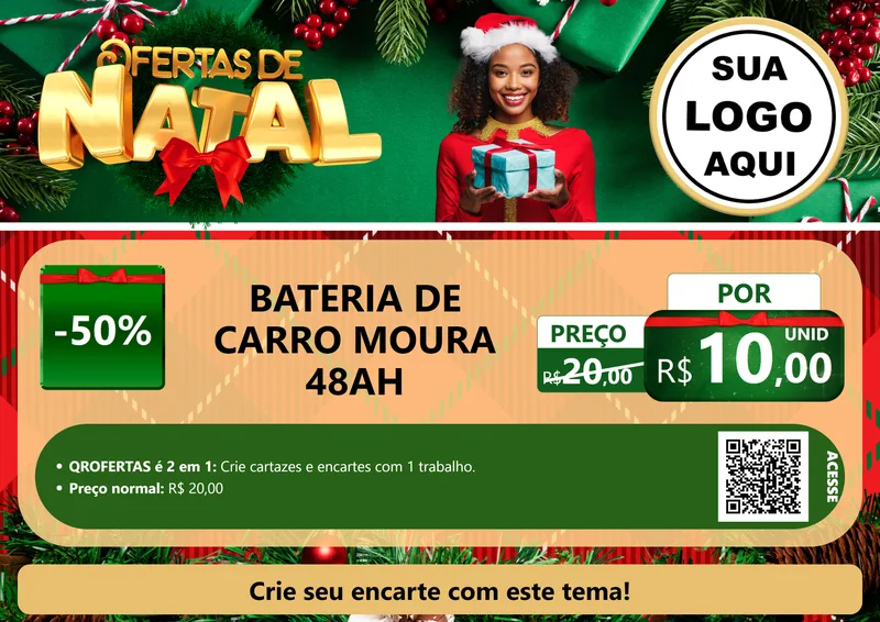Modelo de Cartaz para Cartaz A4 Horizontal com o tema Ofertas de Natal para Baterias Elétricas