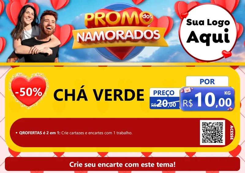 Modelo de Cartaz para Cartaz A4 Horizontal com o tema Promo dos Namorados para Produtos Naturais