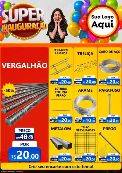 Modelo de Encarte para Encarte A4 Vertical com o tema Super Inauguração para Ferragens
