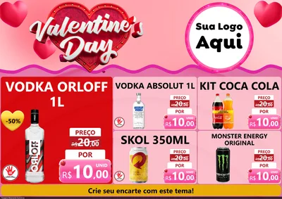 Modelo de Encarte para Encarte A4 Horizontal com o tema Valentine's Day para Distribuidora de bebidas