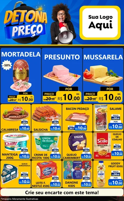 Modelo de Encarte para Encarte Grande com o tema Detona Preços para Frios e Laticínios