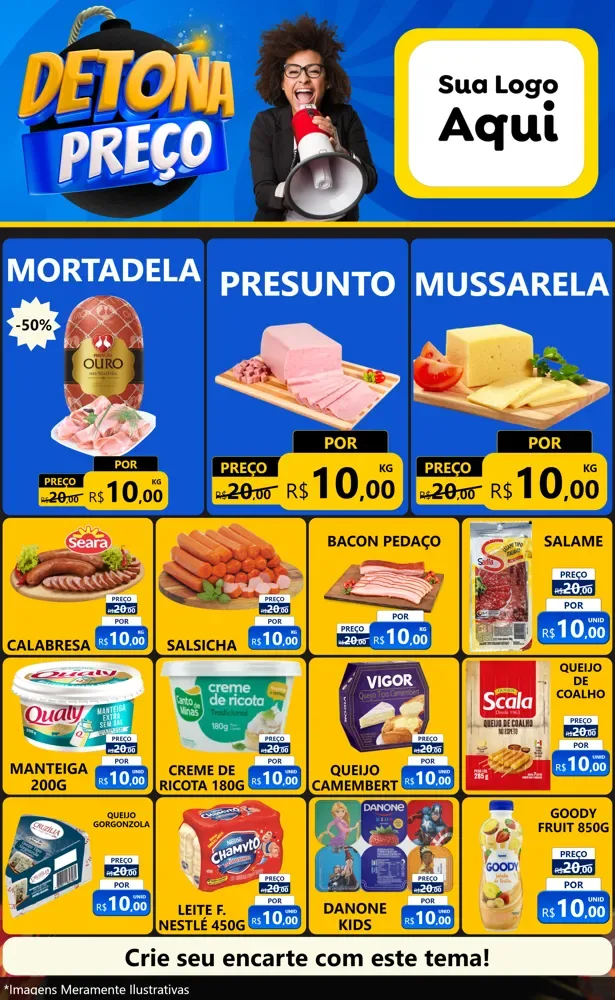 Modelo de Encarte para Encarte Grande com o tema Detona Preços para Frios e Laticínios