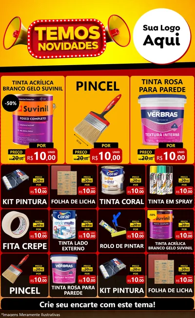 Modelo de Encarte para Encarte Grande com o tema Temos Novidades para Tintas e Ferramentas