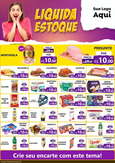 Modelo de Encarte para Encarte A4 Vertical com o tema Liquida estoque para Frios e Laticínios