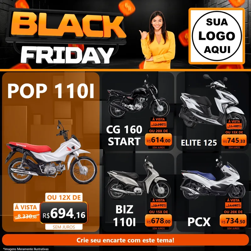 Modelo de Rede Social para Feed Facebook com o tema Black Friday para Concessionaria de Motos