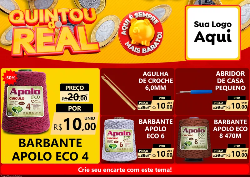 Modelo de Encarte para Encarte A4 Horizontal com o tema Quintou do Real para Armarinho e Aviamentos