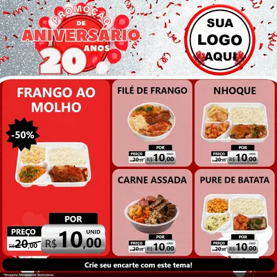 Modelo de Rede Social para Feed Facebook com o tema Promoção de Aniversário - 20 Anos para Restaurante