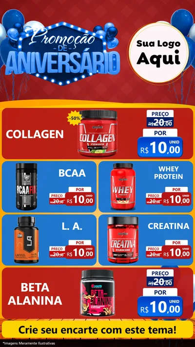 Modelo de TV para TV Vertical com o tema Promoção de Aniversário para Suplementos alimentares