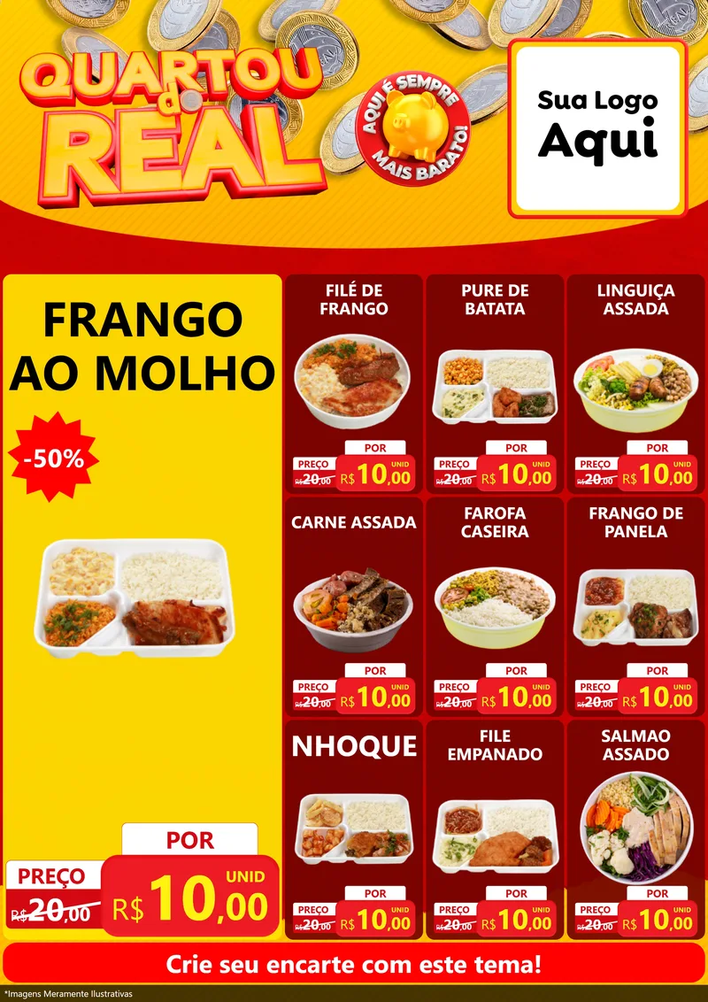 Modelo de Encarte para Encarte A4 Vertical com o tema Quartou do Real para Restaurante