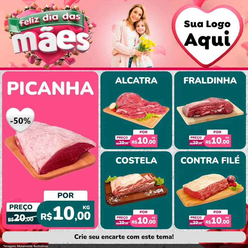 Modelo de Rede Social para Feed Facebook com o tema Feliz Dia das Mães para Açougue