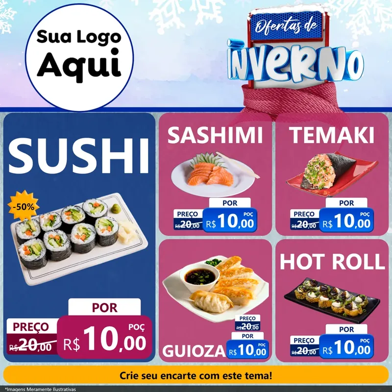 Modelo de Rede Social para Feed Facebook com o tema Ofertas de Inverno para Comida japonesa