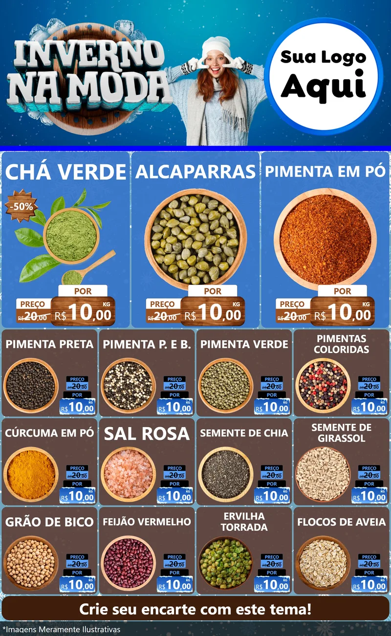 Modelo de Encarte para Encarte Grande com o tema Inverno na Moda para Produtos Naturais