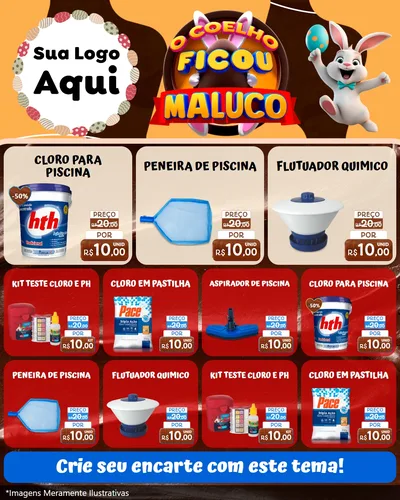 Modelo de Rede Social para Feed Instagram com o tema O Coelho Ficou Maluco - Páscoa para Produtos para Piscina