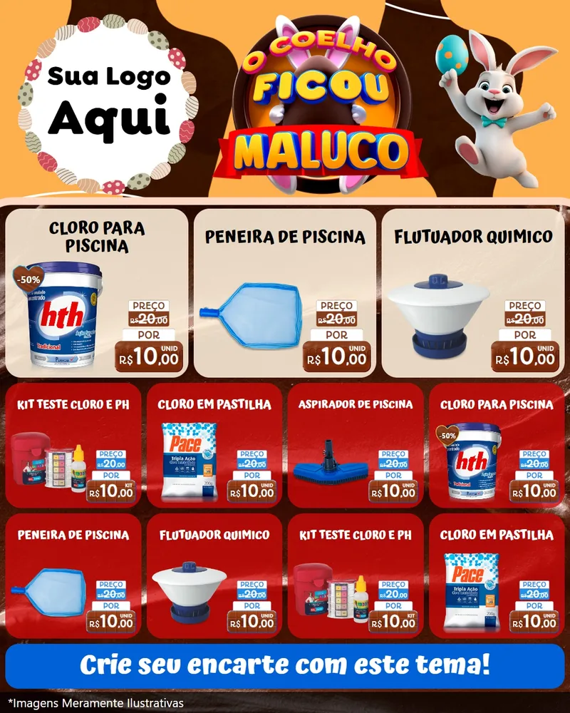 Modelo de Rede Social para Feed Instagram com o tema O Coelho Ficou Maluco - Páscoa para Produtos para Piscina