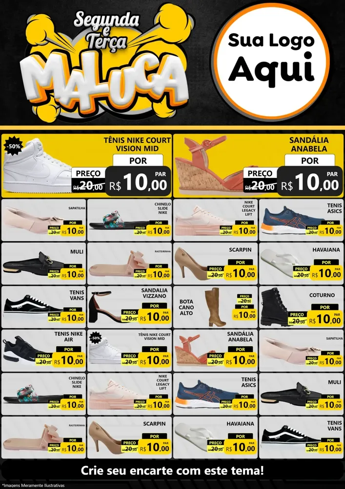Modelo de Encarte para Encarte A4 Vertical com o tema Segunda e Terça Maluca para Calçados