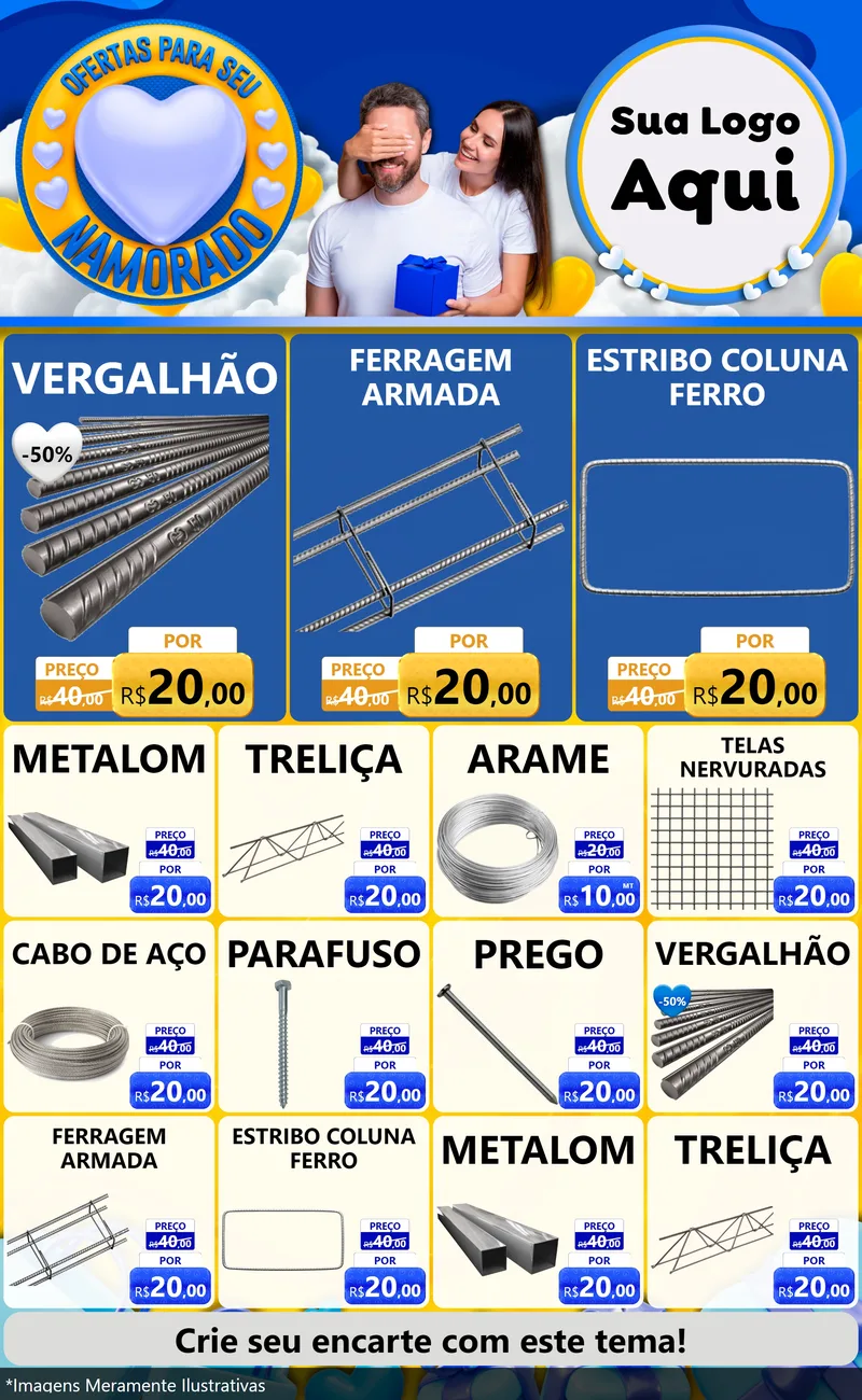Modelo de Encarte para Encarte Grande com o tema Ofertas Para Seu Namorado para Ferragens