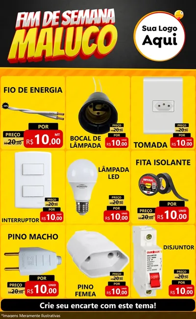Modelo de Encarte para Encarte Grande com o tema Final de Semana Maluco para Materiais Elétricos