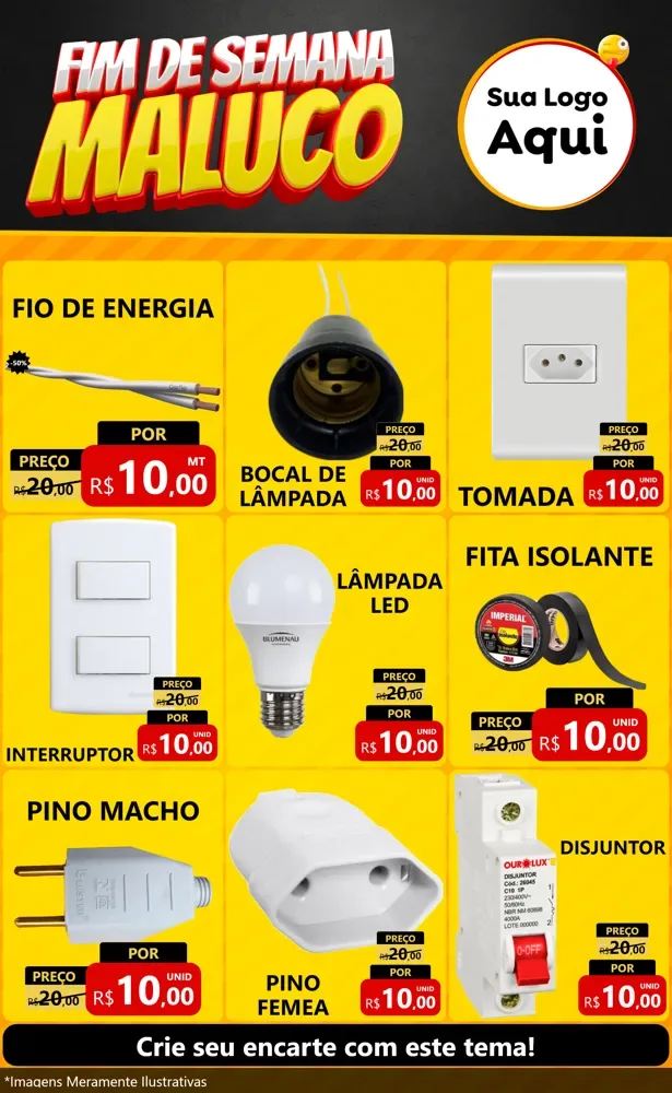 Modelo de Encarte para Encarte Grande com o tema Final de Semana Maluco para Materiais Elétricos