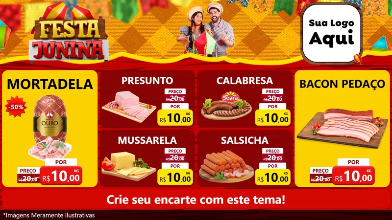 Modelo de TV para TV Horizontal com o tema Festa Junina para Frios e Laticínios