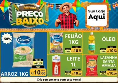 Modelo de Encarte para Encarte A4 Horizontal com o tema Arraiá de Preço Baixo - Junina para Supermercado