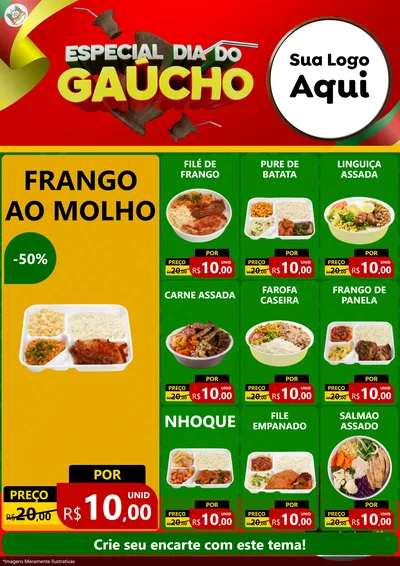 Modelo de Encarte para Encarte A4 Vertical com o tema Especial Dia do Gaúcho para Restaurante