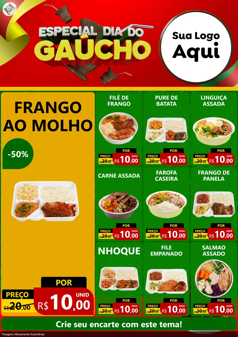 Modelo de Encarte para Encarte A4 Vertical com o tema Especial Dia do Gaúcho para Restaurante