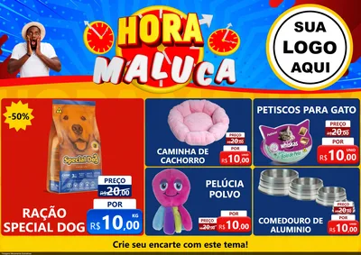 Modelo de Encarte para Encarte A4 Horizontal com o tema Hora Maluca para Pet Shop