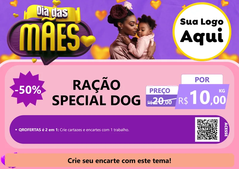 Modelo de Cartaz para Cartaz A4 Horizontal com o tema Dia das Mães para Pet Shop