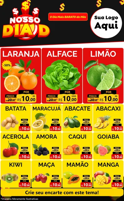 Modelo de Encarte para Encarte Grande com o tema Nosso Dia D para Hortifrúti