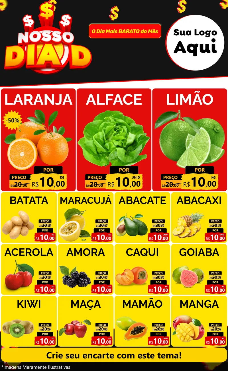 Modelo de Encarte para Encarte Grande com o tema Nosso Dia D para Hortifrúti