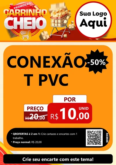 Modelo de Cartaz para Cartaz A4 Vertical com o tema Promoção carrinho cheio para Tubos e conexões