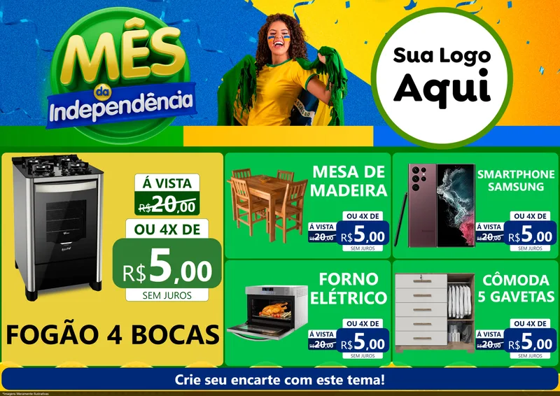 Modelo de Encarte para Encarte A4 Horizontal com o tema Mês da Independência para Móveis e Eletro
