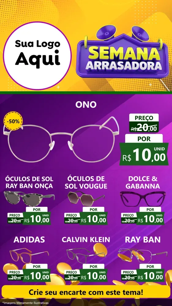 Modelo de Rede Social para Stories com o tema Semana Arrasadora para Óticas