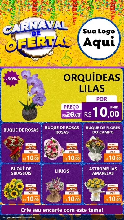 Modelo de Rede Social para Stories com o tema Carnaval de Ofertas para Floricultura e jardim