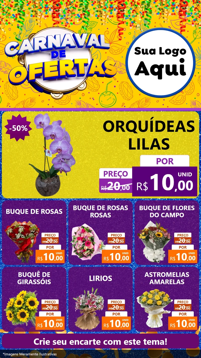 Modelo de Rede Social para Stories com o tema Carnaval de Ofertas para Floricultura e jardim