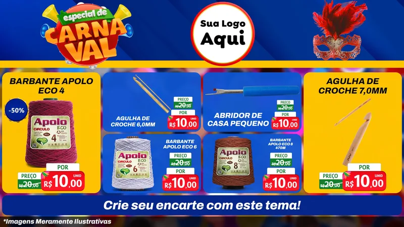 Modelo de TV para TV Horizontal com o tema Especial de Carnaval para Armarinho e Aviamentos
