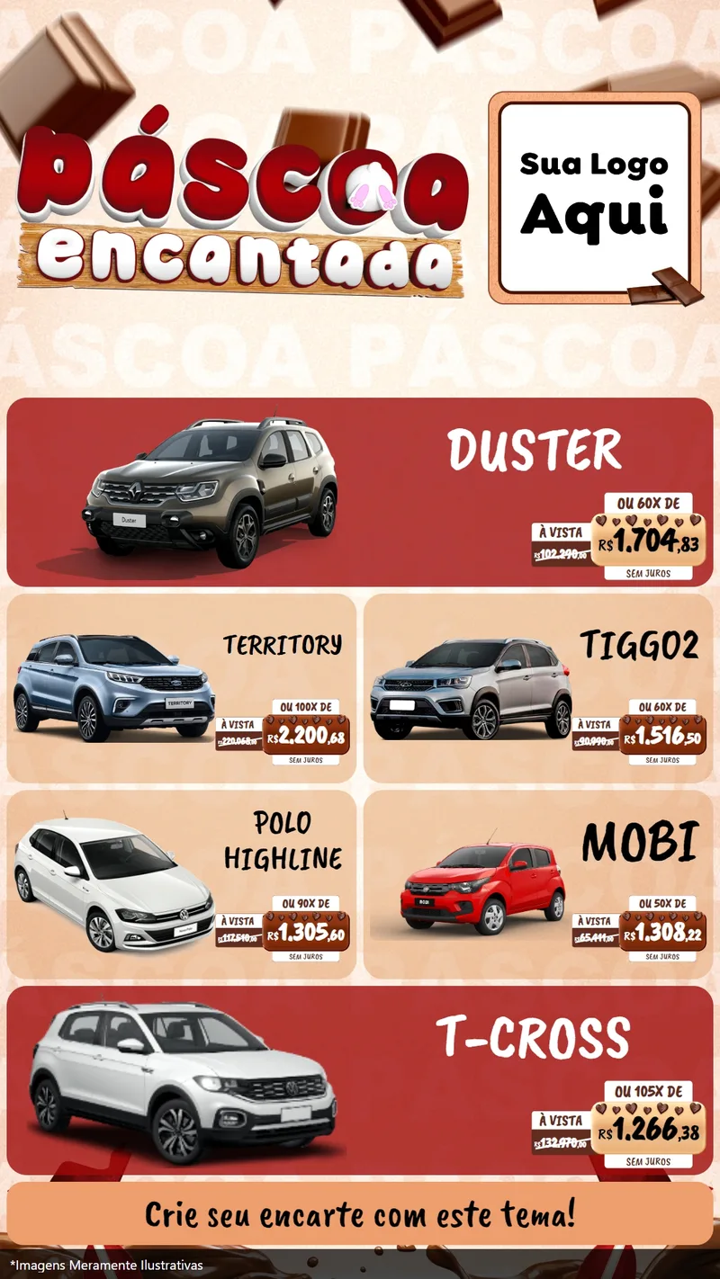 Modelo de TV para TV Vertical com o tema Páscoa Encantada para Concessionaria de Carros
