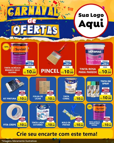 Modelo de Rede Social para Feed Instagram com o tema Carnaval de Ofertas para Tintas e Ferramentas